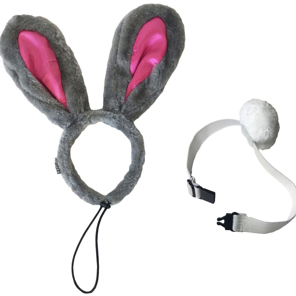 Midlee Easter Bunny Gray & Pink Rabbit Ears w/Tail